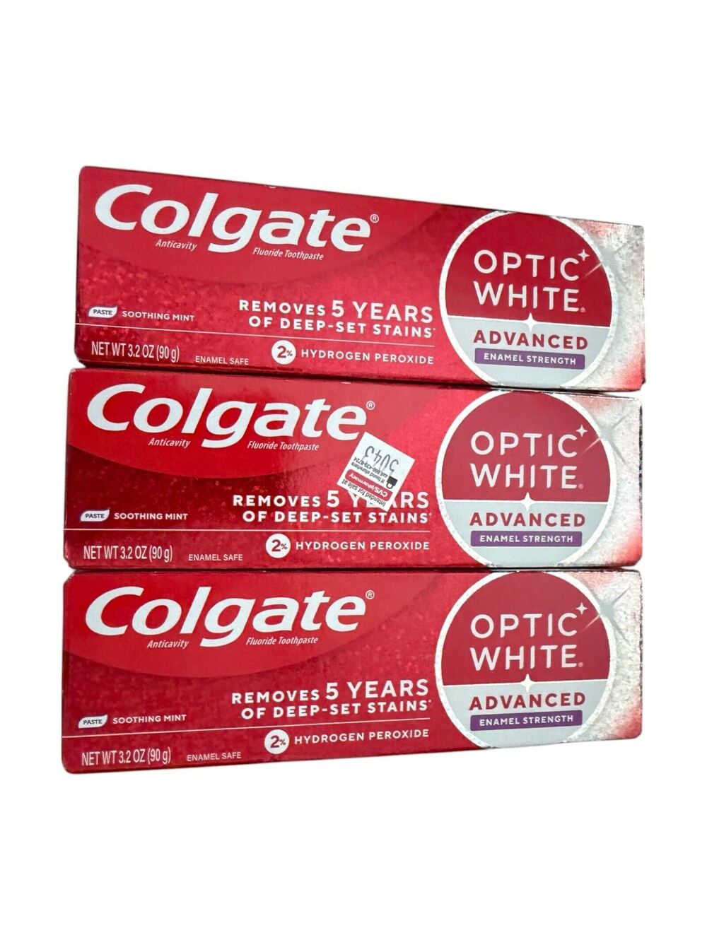 Lot of 3 Colgate Optic White Advanced Soothing Mint Toothpaste 3.2oz